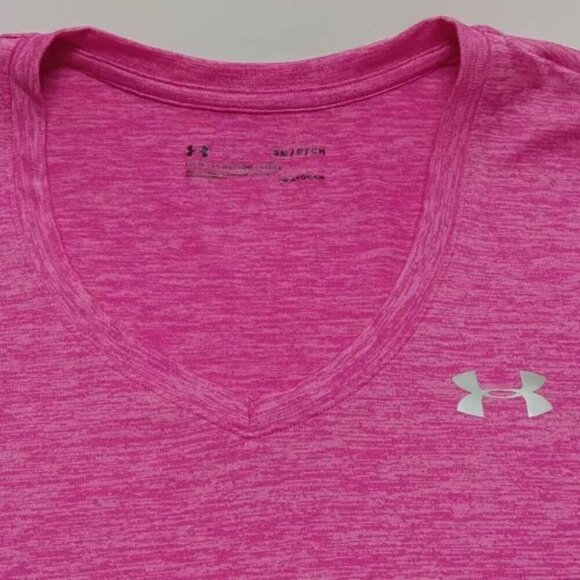 Under Armour UA Heatgear Women's Small Loose Fit Short Sleeve V-Neck Tee Pink - Picture 5 of 5